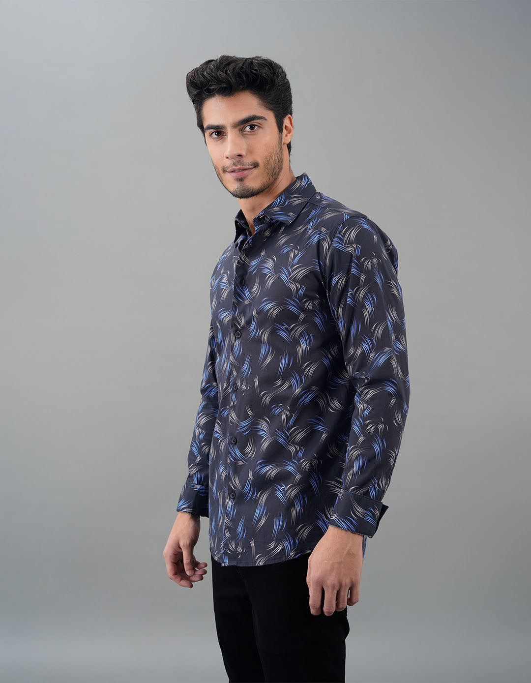 Black Full Sleeves Printed Shirt
