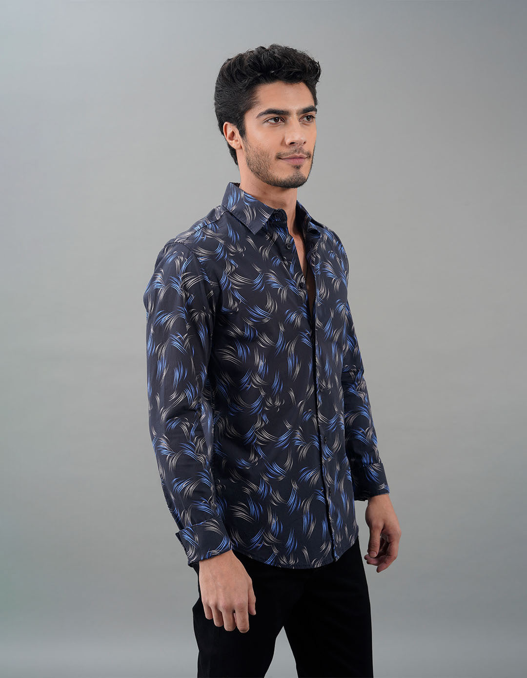Black Full Sleeves Printed Shirt