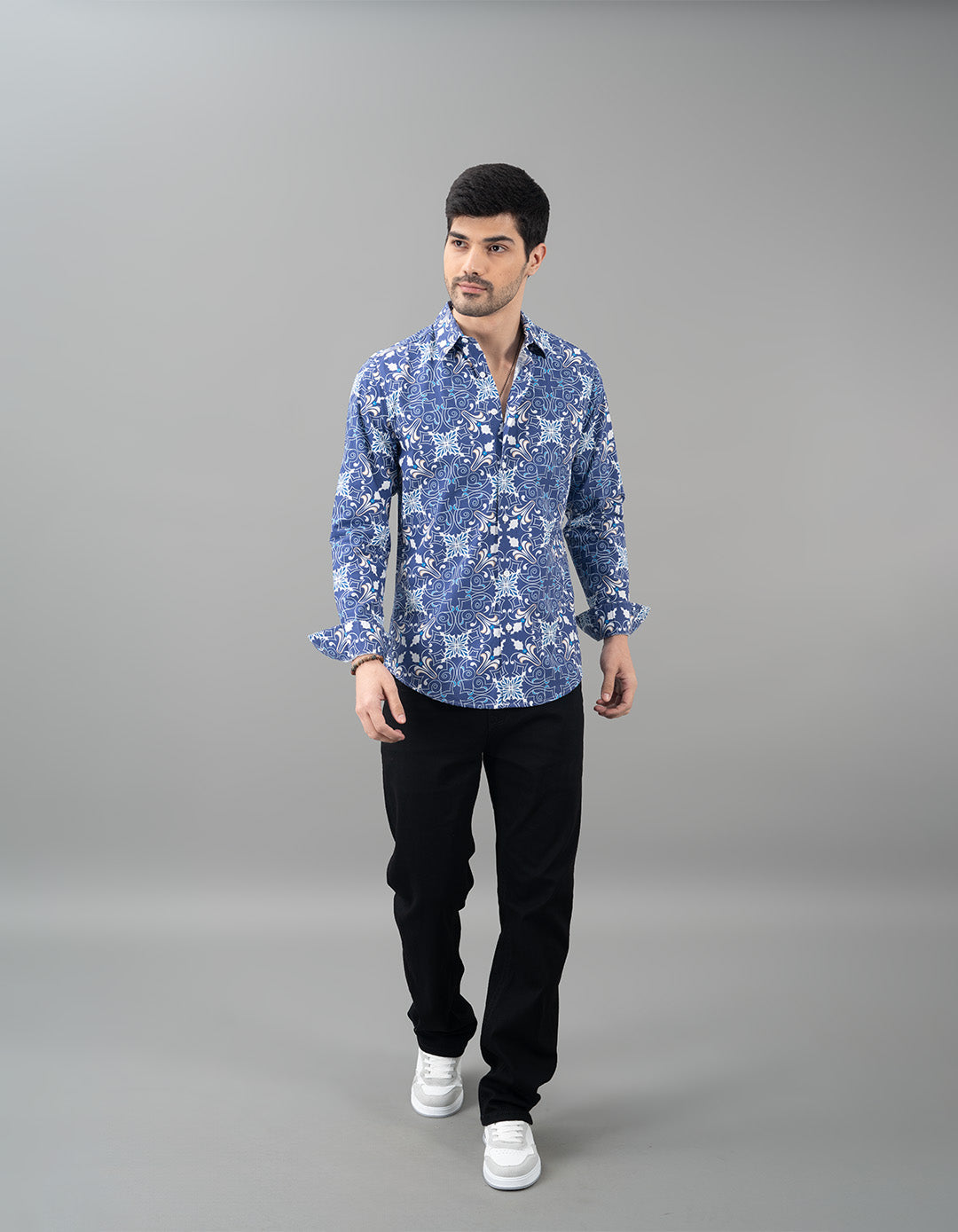 Blue Full Sleeves Printed Shirt