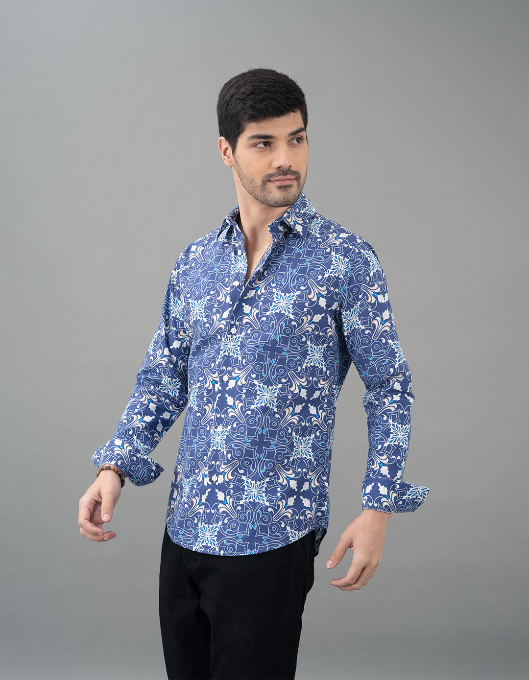 Blue Full Sleeves Printed Shirt