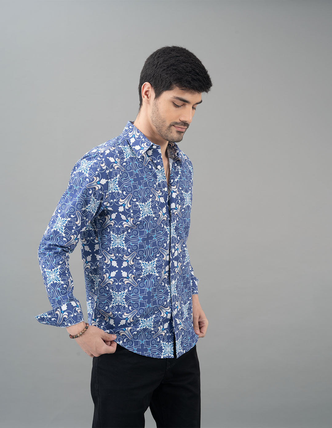 Blue Full Sleeves Printed Shirt