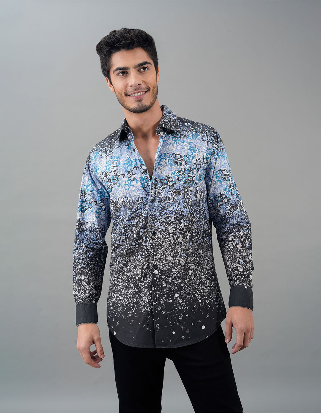 Blue Black Full Sleeves Printed Shirt