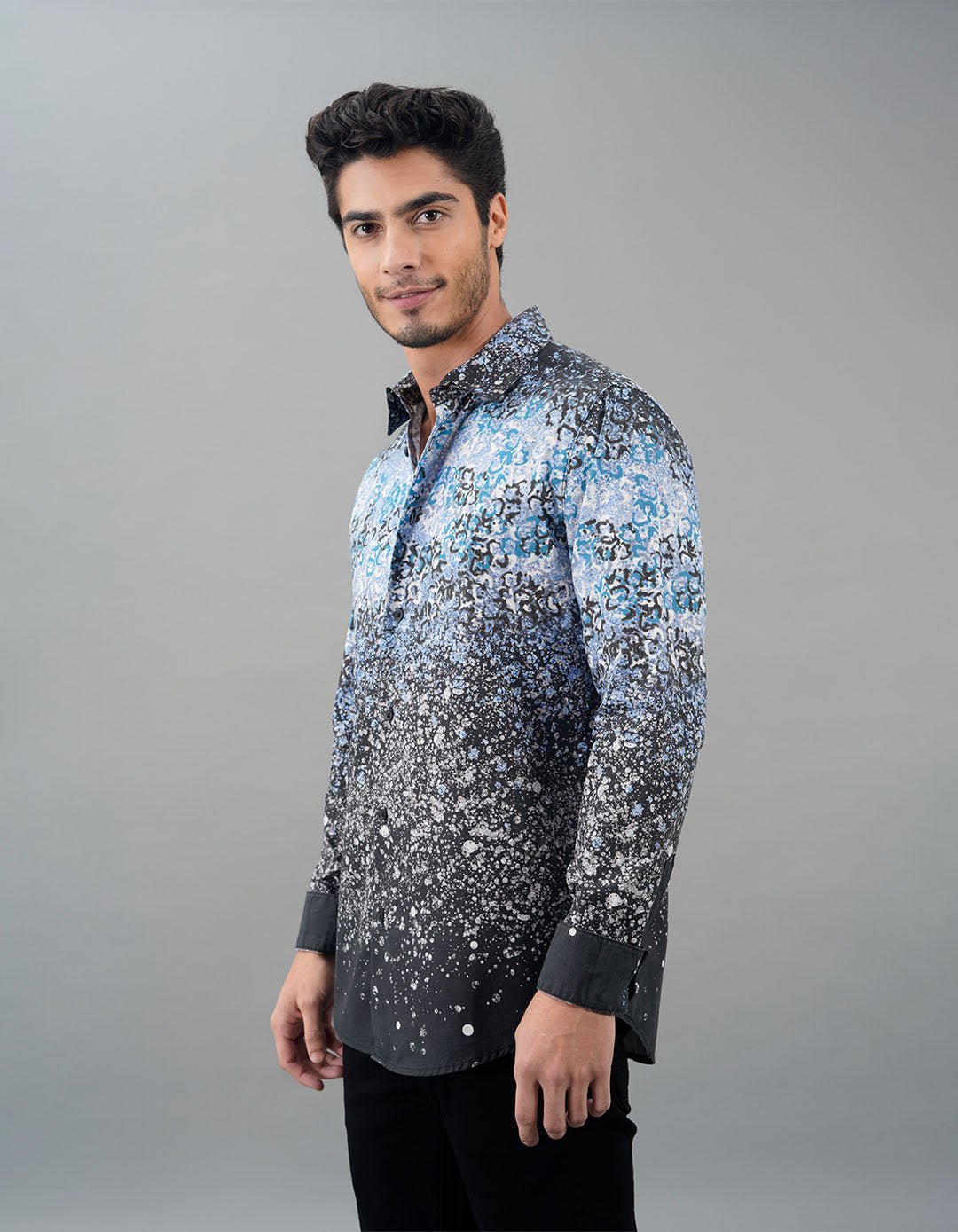 Blue Black Full Sleeves Printed Shirt