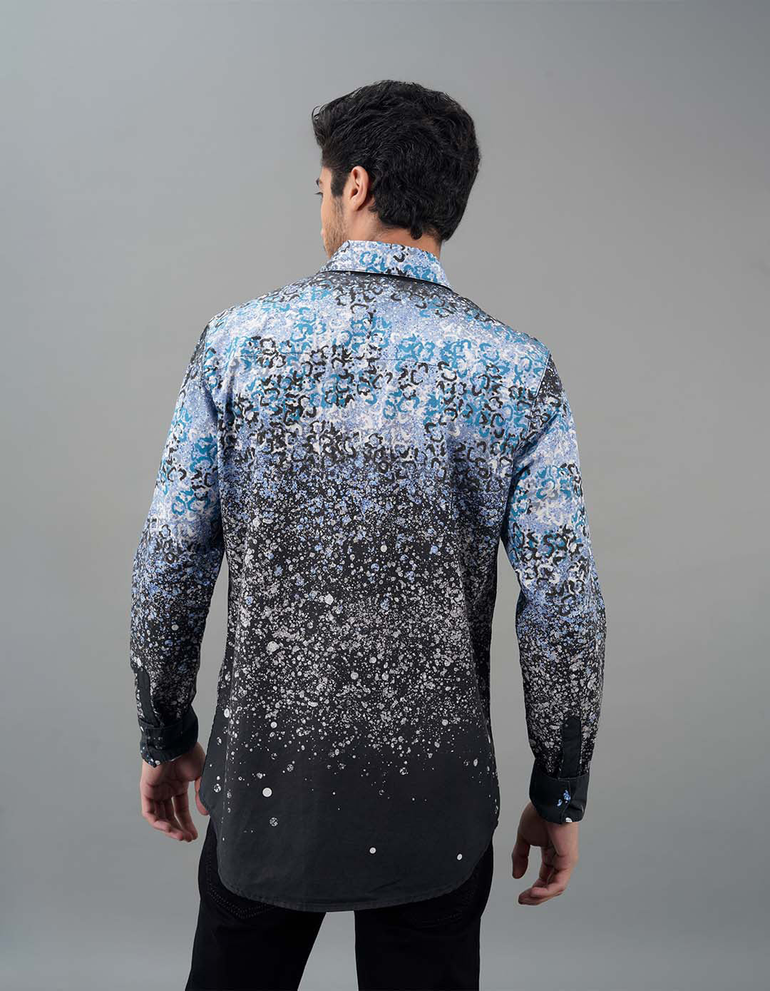 Blue Black Full Sleeves Printed Shirt