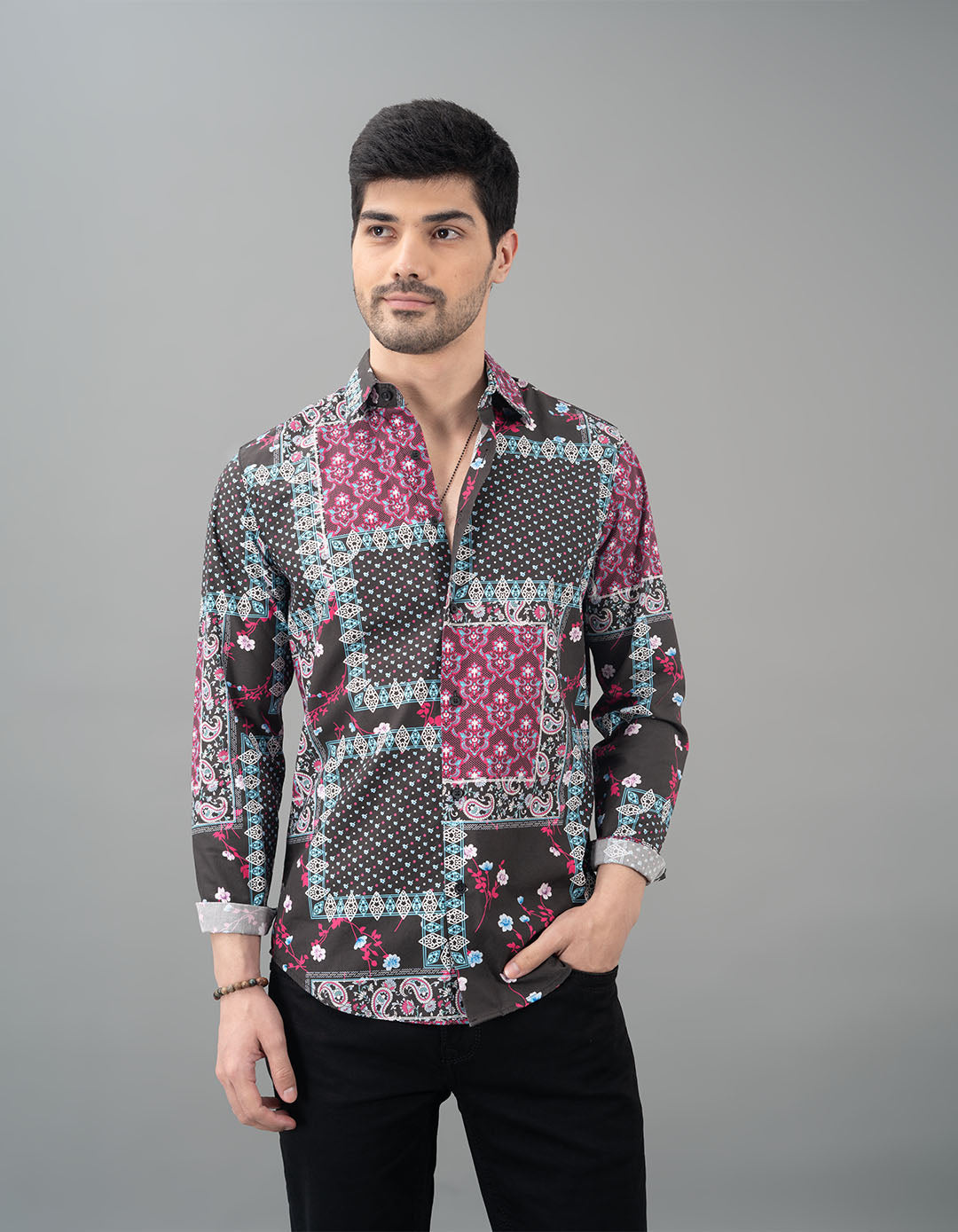 Black Pink Full Sleeves Printed Shirt