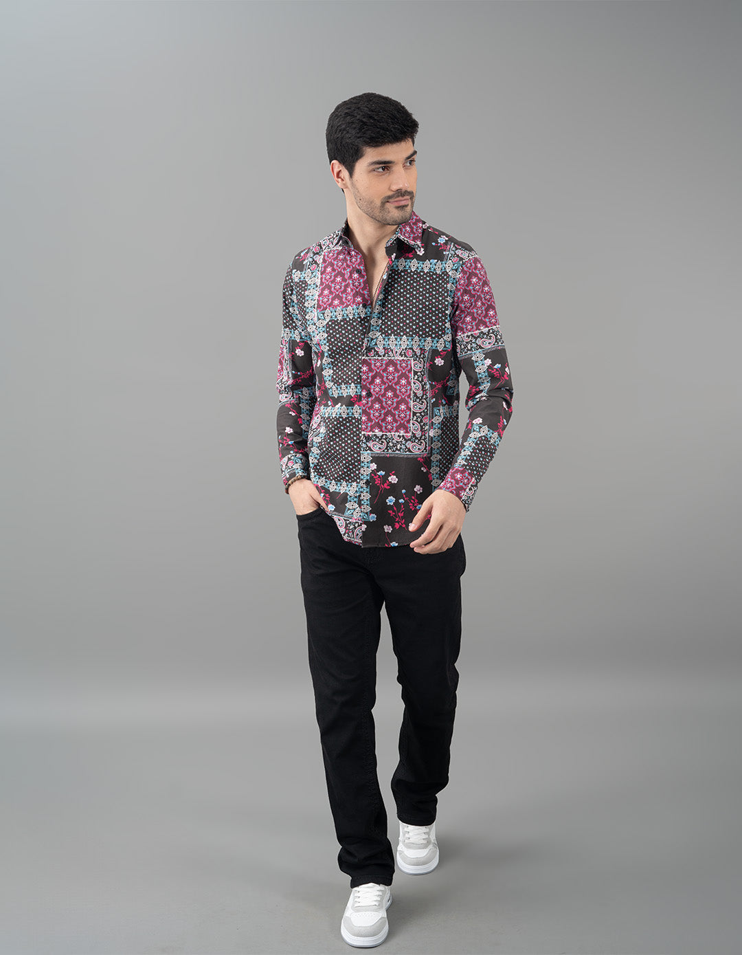 Black Pink Full Sleeves Printed Shirt