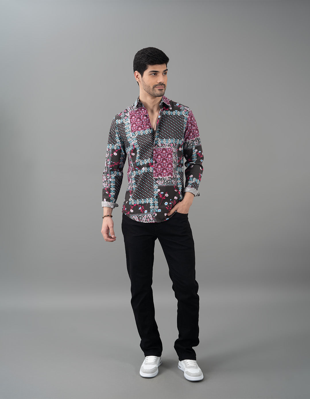 Black Pink Full Sleeves Printed Shirt