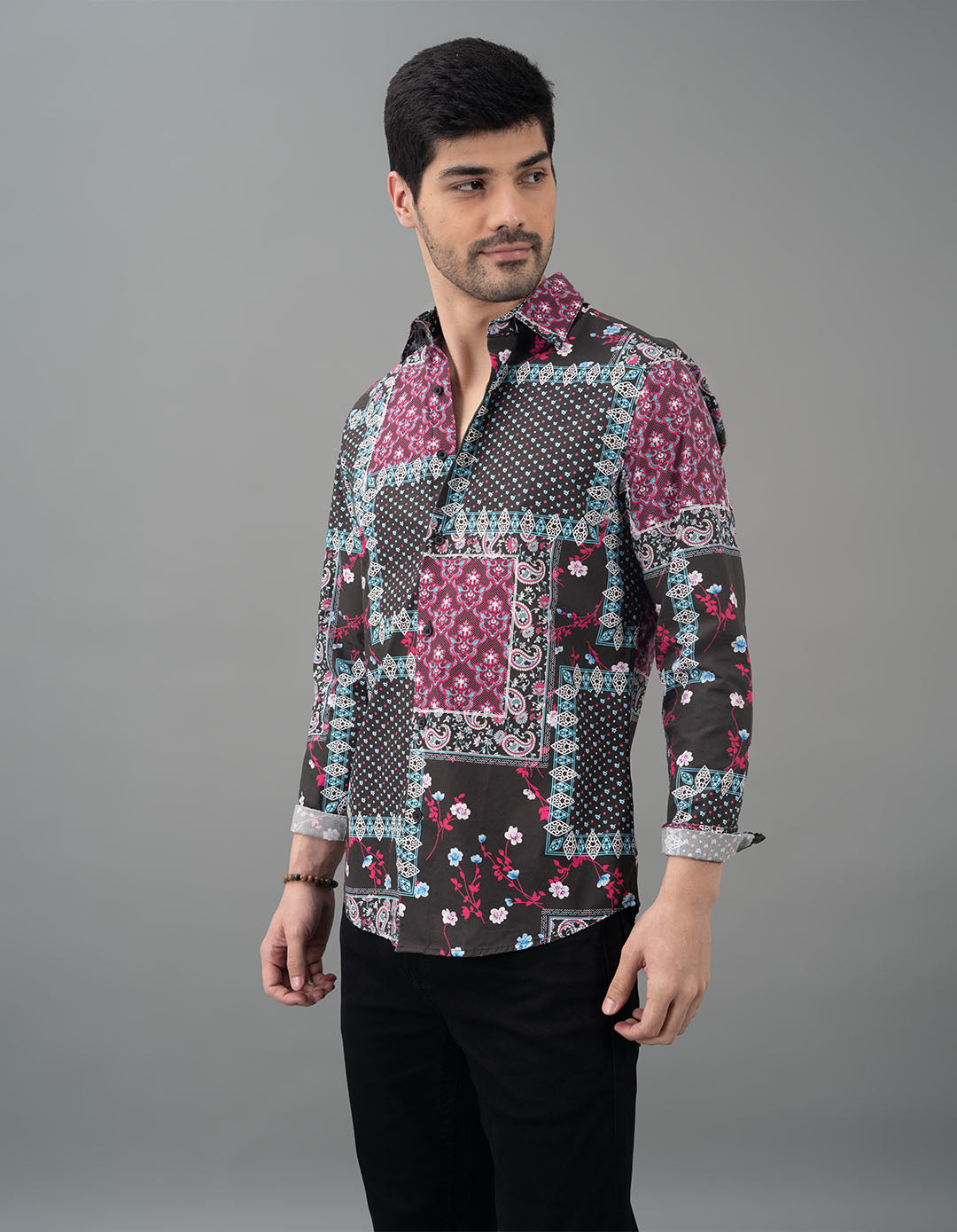 Black Pink Full Sleeves Printed Shirt