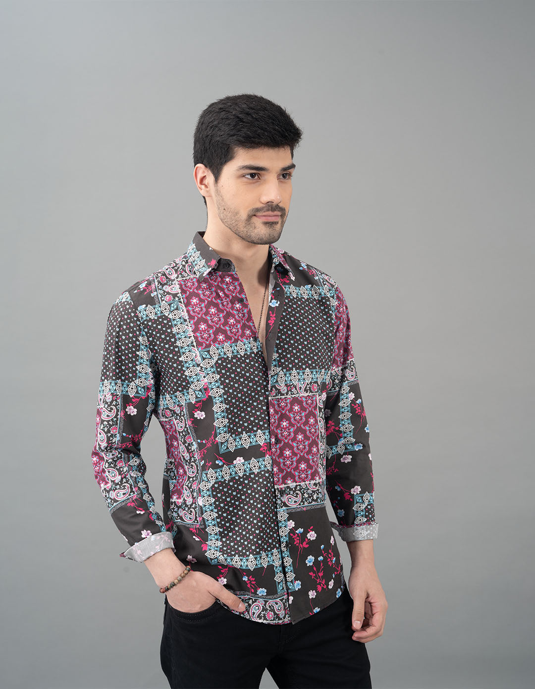 Black Pink Full Sleeves Printed Shirt