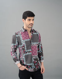 Black Pink Full Sleeves Printed Shirt