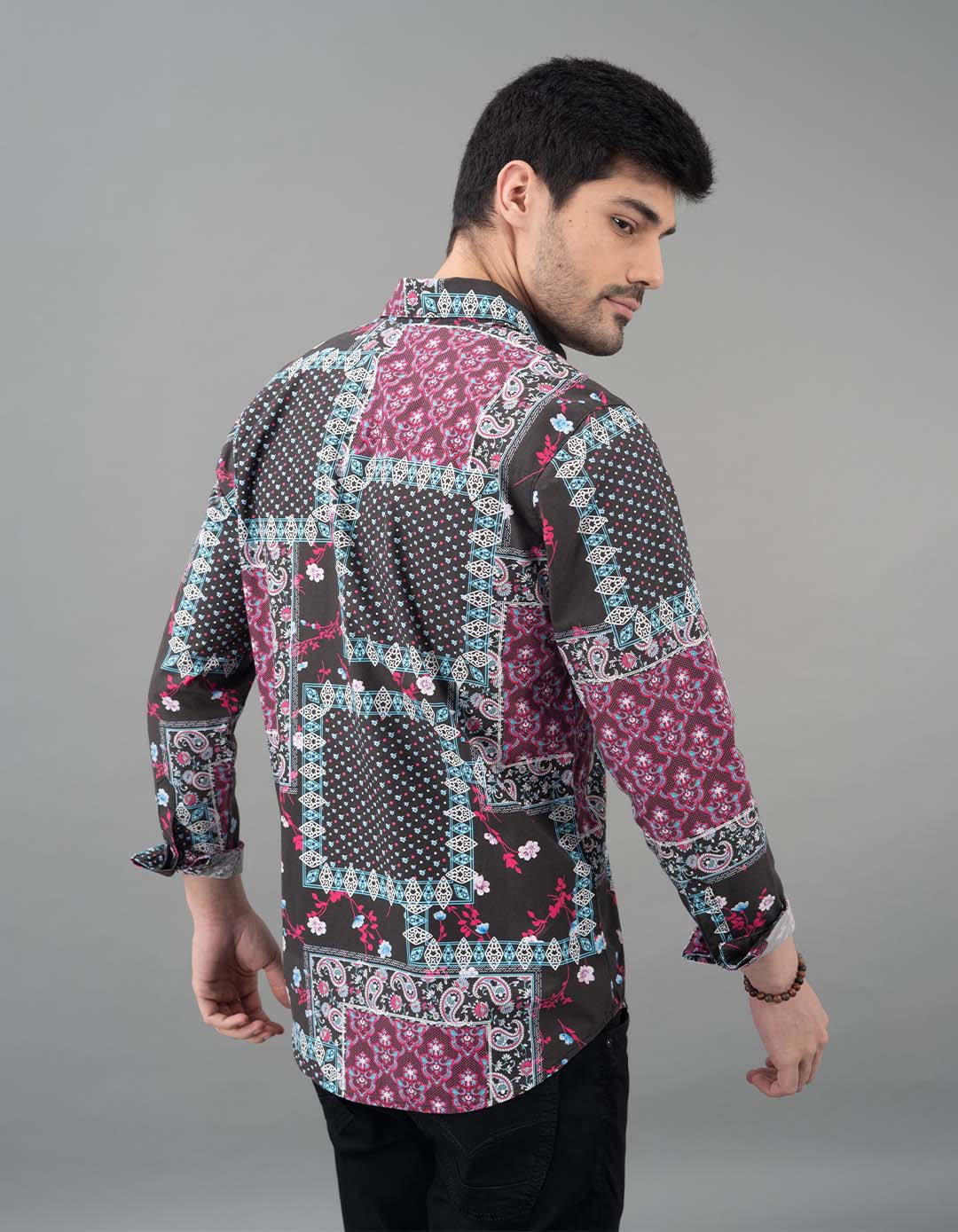 Black Pink Full Sleeves Printed Shirt