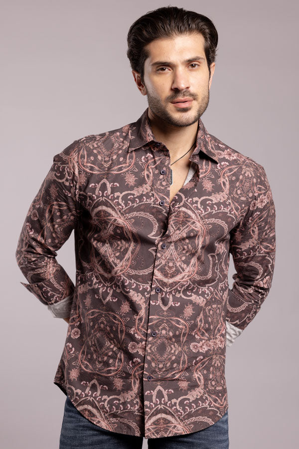 Brown Full Sleeves Printed Shirt