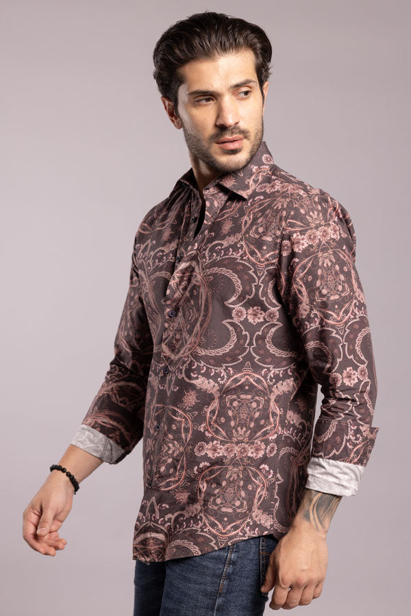 Brown Full Sleeves Printed Shirt