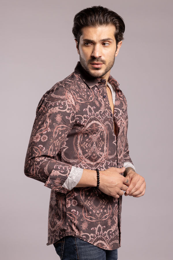 Brown Full Sleeves Printed Shirt