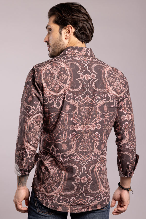 Brown Full Sleeves Printed Shirt