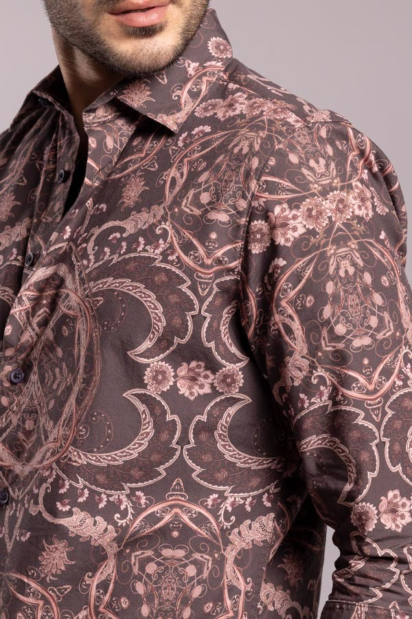 Brown Full Sleeves Printed Shirt