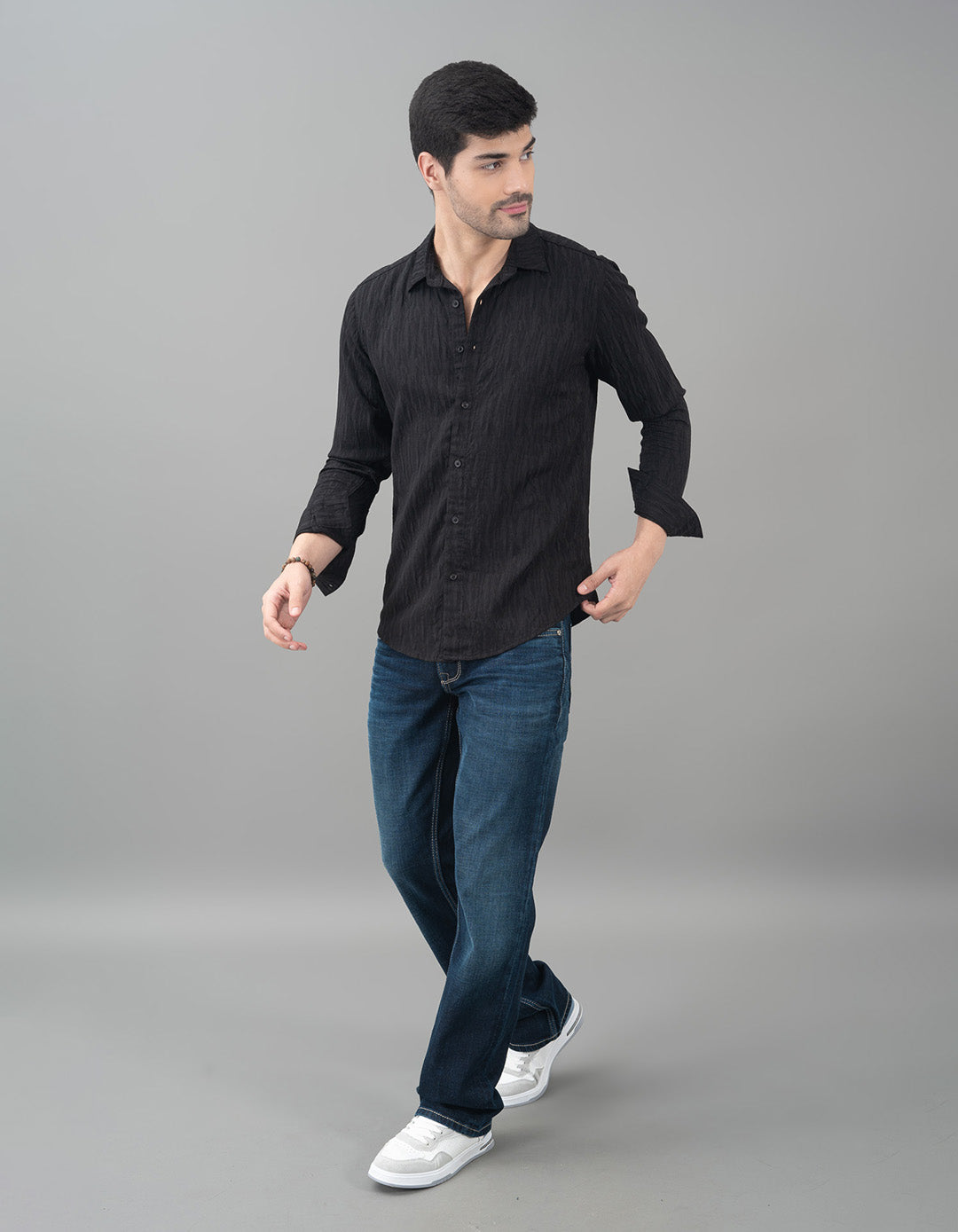 Black Full Sleeve Seersucker Shirt