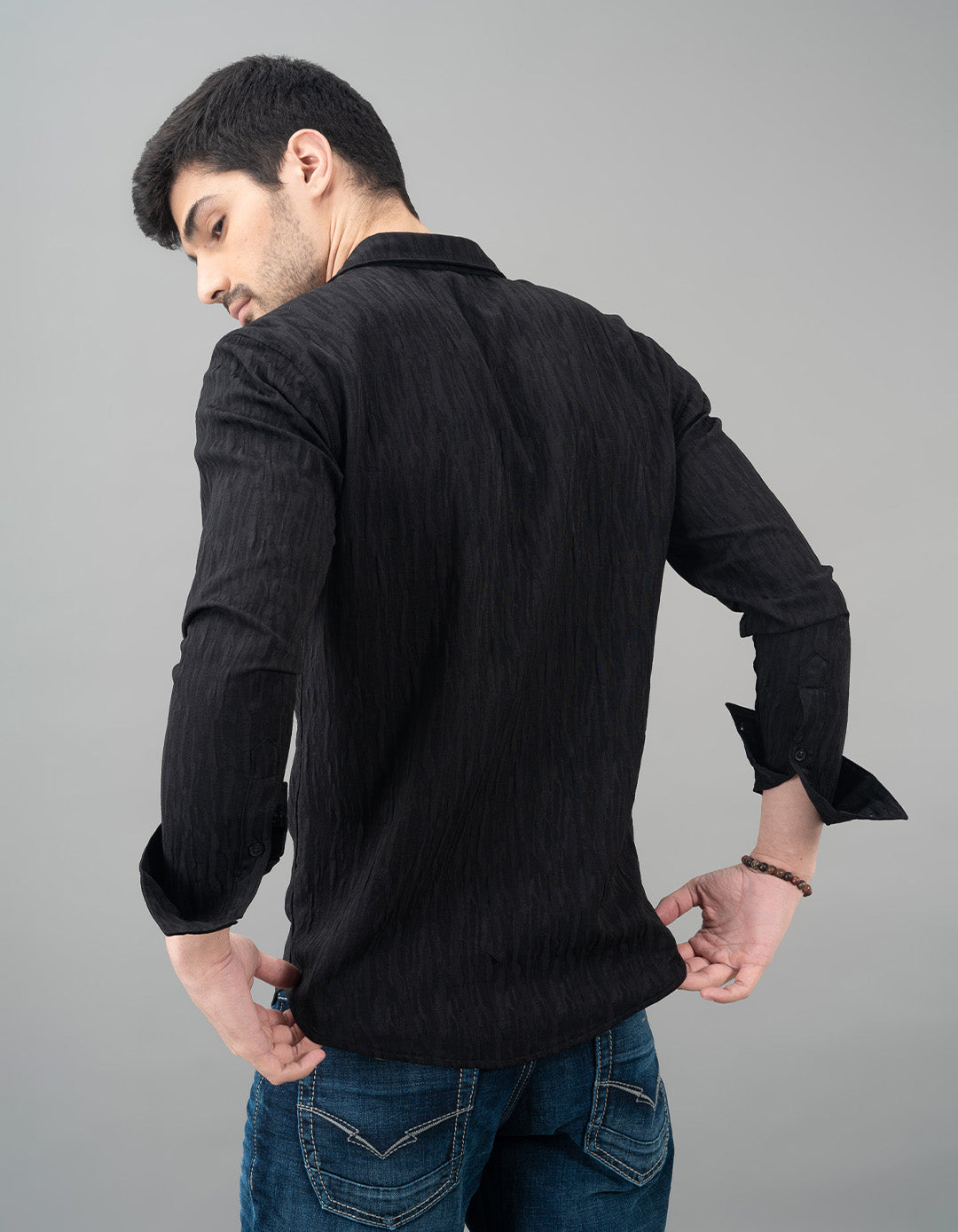 Black Full Sleeve Seersucker Shirt