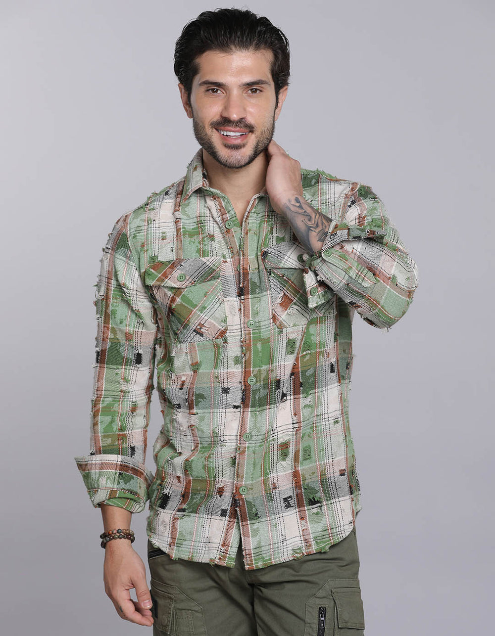 Green Full Sleeves Check Shirt