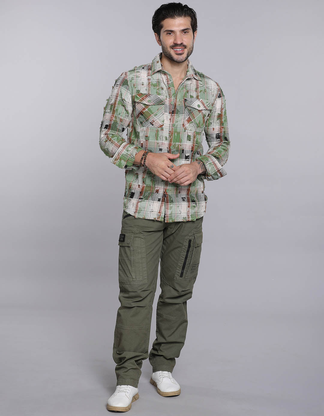 Green Full Sleeves Check Shirt