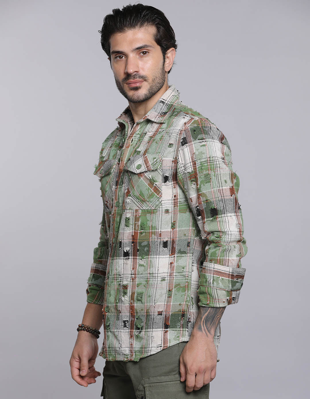 Green Full Sleeves Check Shirt