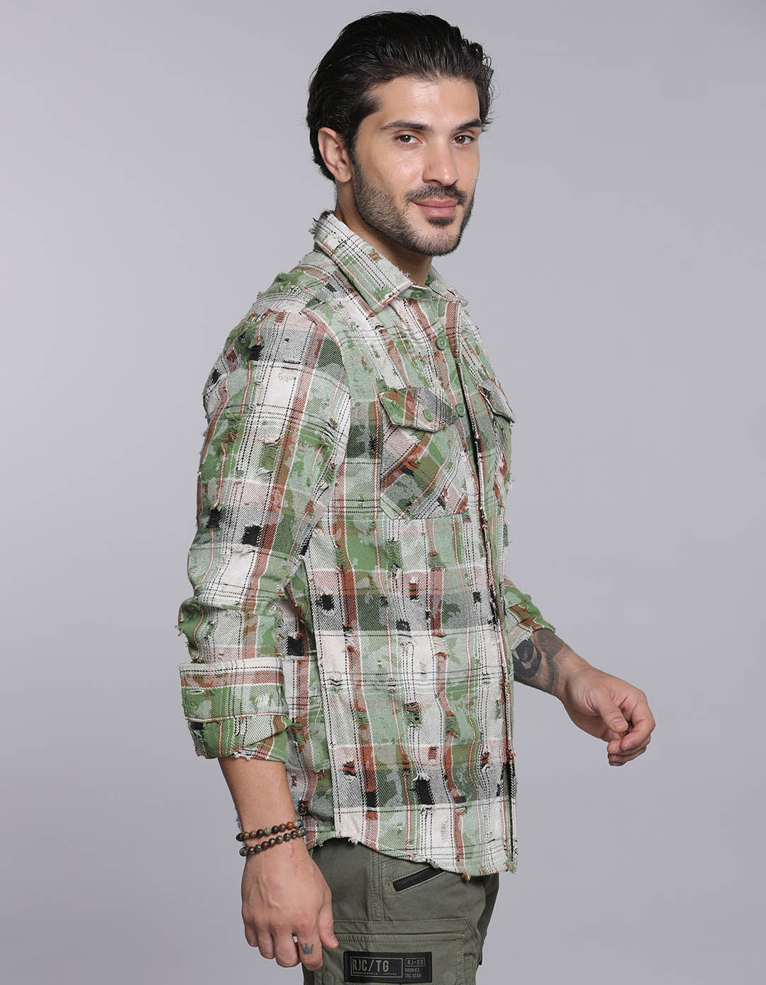 Green Full Sleeves Check Shirt