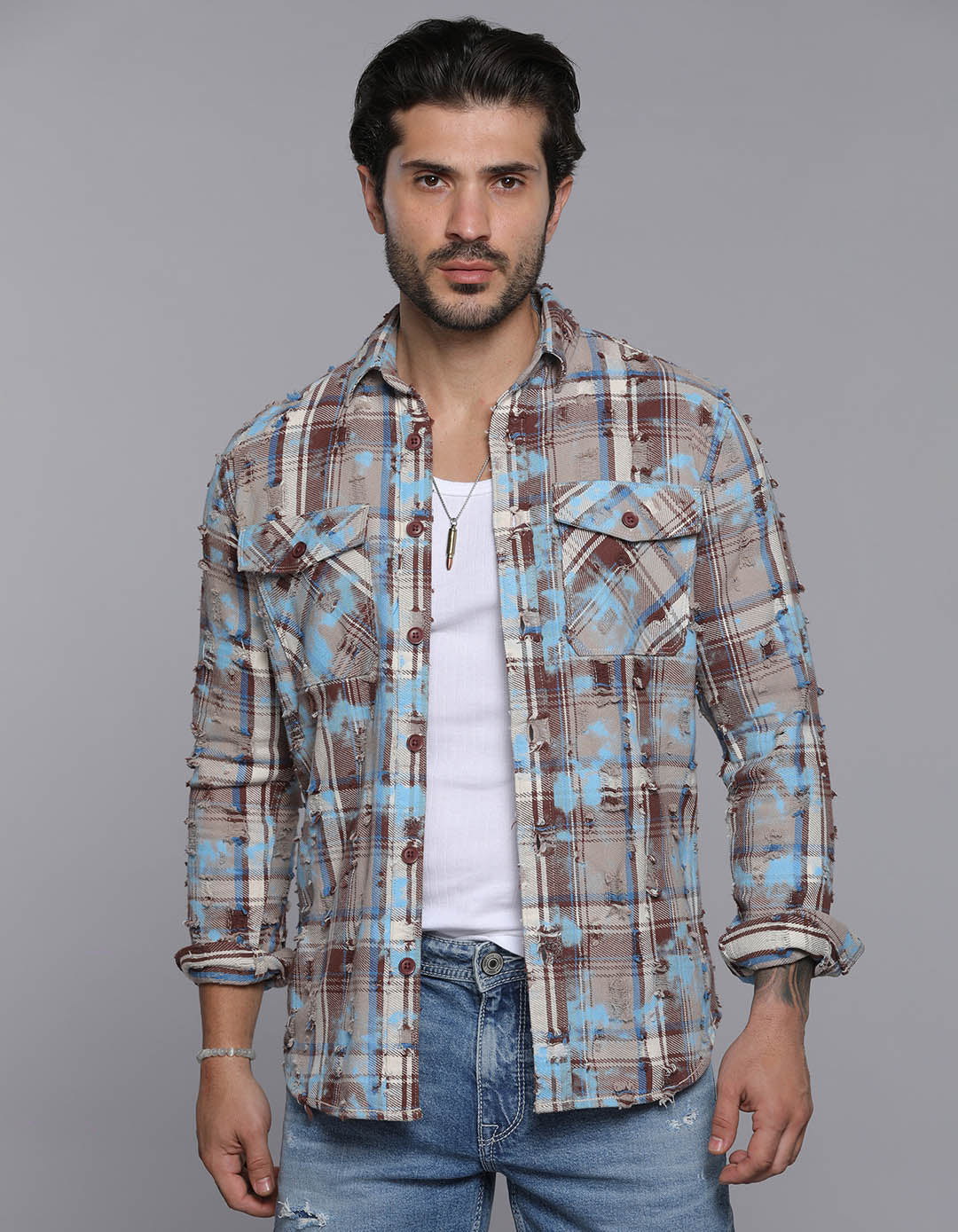 Blue Full Sleeves Check Shirt
