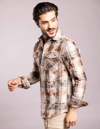 Khaki Full Sleeves Check Shirt