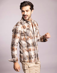Khaki Full Sleeves Check Shirt