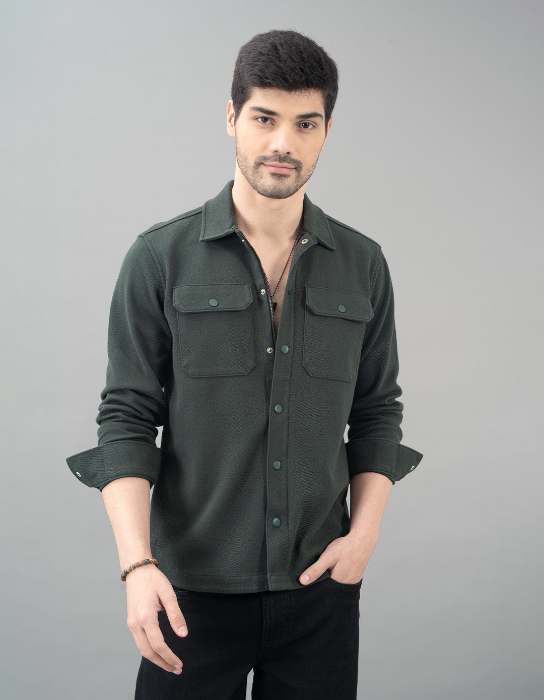 Green Full Sleeve Knit Shacket