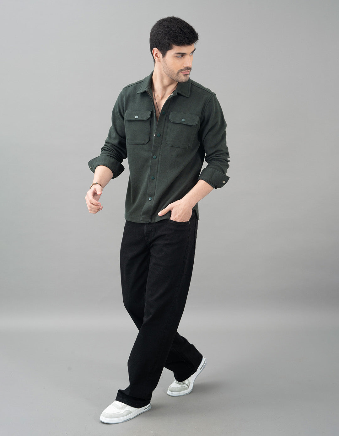 Green Full Sleeve Knit Shacket