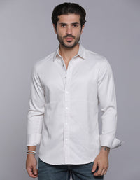 White Full Sleeves Textured Waffle Shirt