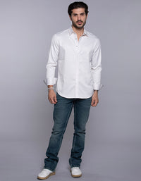 White Full Sleeves Textured Waffle Shirt