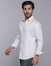 White Full Sleeves Textured Waffle Shirt