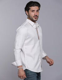 White Full Sleeves Textured Waffle Shirt