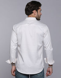 White Full Sleeves Textured Waffle Shirt