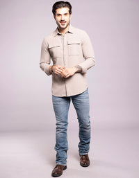 Stone Full Sleeves Textured Waffle Shirt