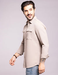 Stone Full Sleeves Textured Waffle Shirt