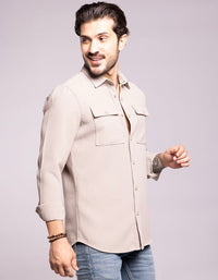 Stone Full Sleeves Textured Waffle Shirt
