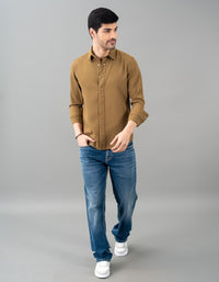 Khaki Full Sleeve Textured Waffle Shirt