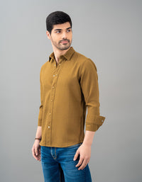 Khaki Full Sleeve Textured Waffle Shirt