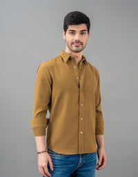 Khaki Full Sleeve Textured Waffle Shirt