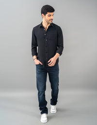 Black Full Sleeve Textured Waffle Shirt