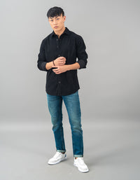 Black Full Sleeve Textured Waffle Shacket