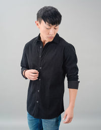 Black Full Sleeve Textured Waffle Shacket