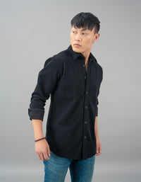 Black Full Sleeve Textured Waffle Shacket
