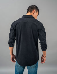 Black Full Sleeve Textured Waffle Shacket