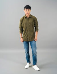 Lt Olive Full Sleeve Textured Waffle Shacket