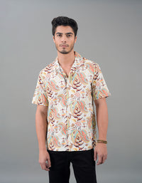 Beige Half Sleeves Printed Shirt