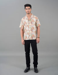 Beige Half Sleeves Printed Shirt